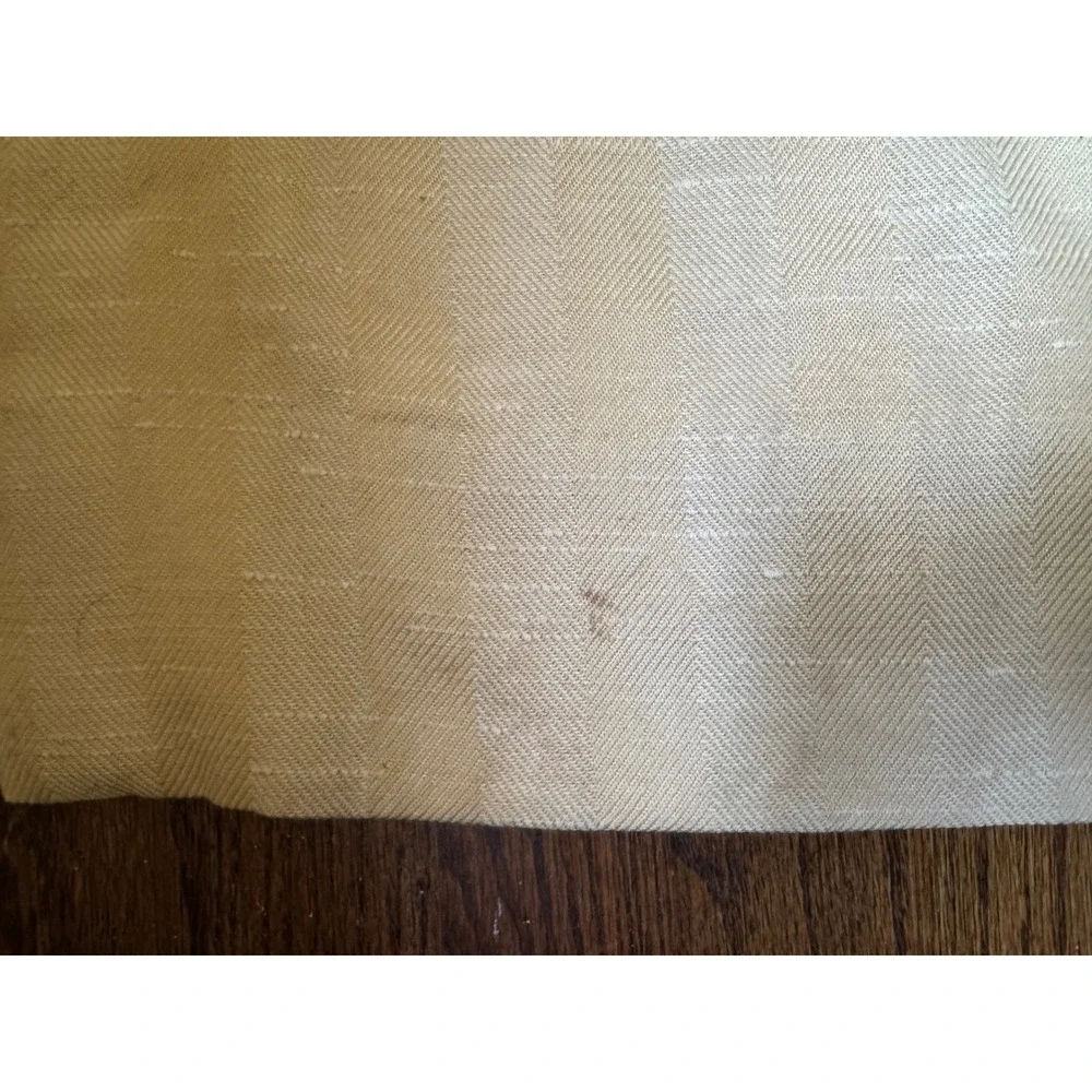 Pair Custom Pinch Pleat Lined Curtains Pale Yellow Herringbone Ribbon Trim 94 in